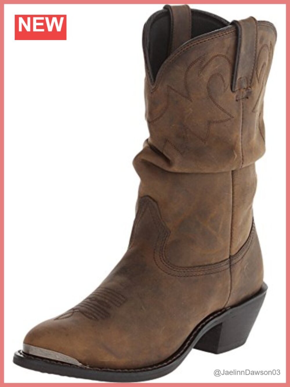 Women's Mid-Calf Western Boot Full-Grain Leather Pull-On Embroidered